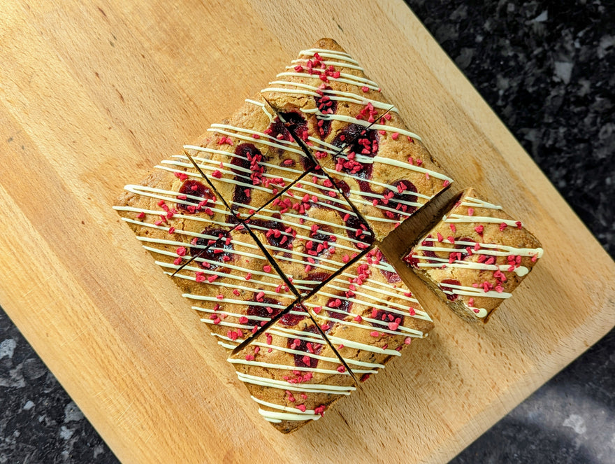 Raspberry white chocolate blondie